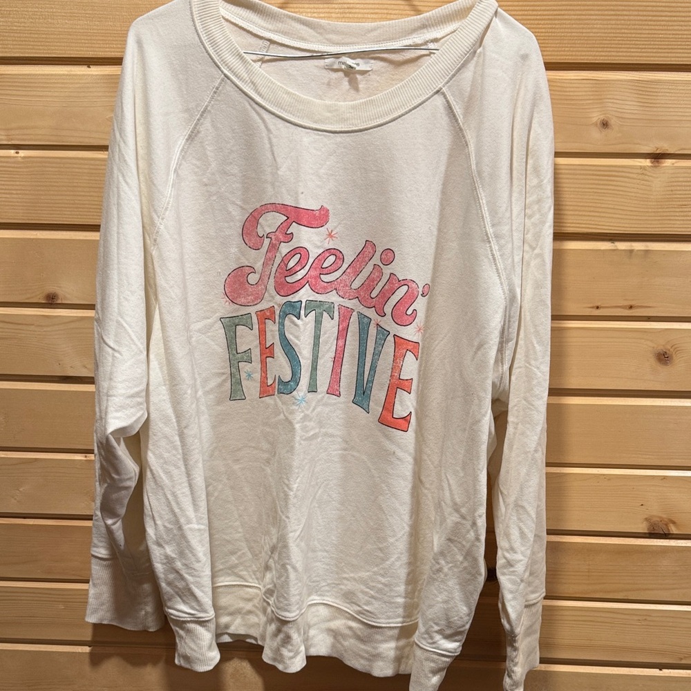 Maurices Cream 'Feelin' Festive' Graphic Pullover Sweatshirt